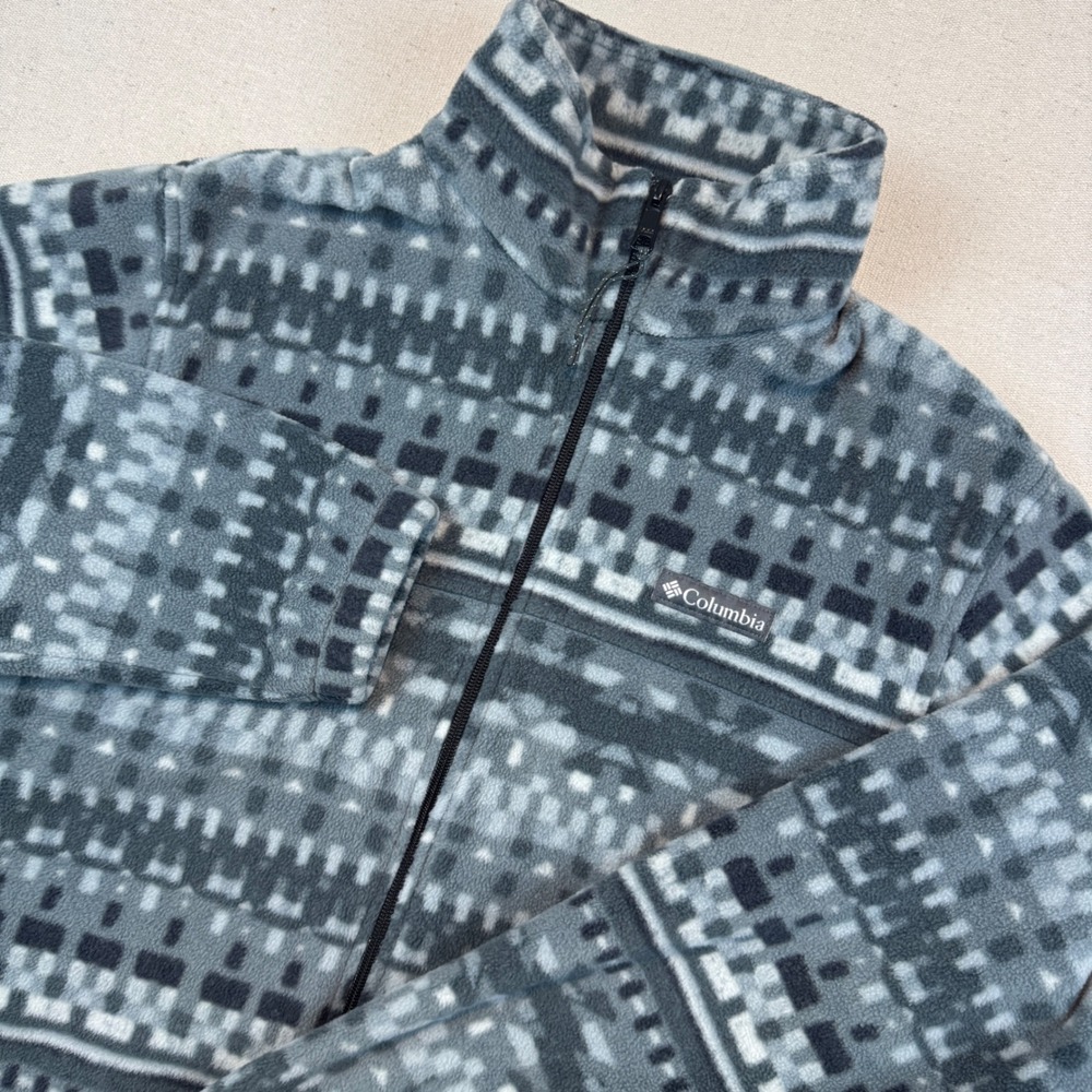 Columbia Medium Fleece Jacket Mens Grey Geometric Pixelated Full Zip WM6017